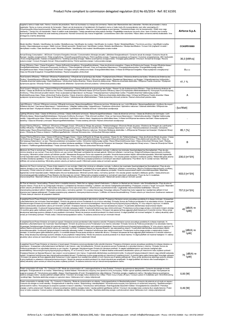 Página 1 del manual Ficha técnica Airforce Aspira Slim Easy
