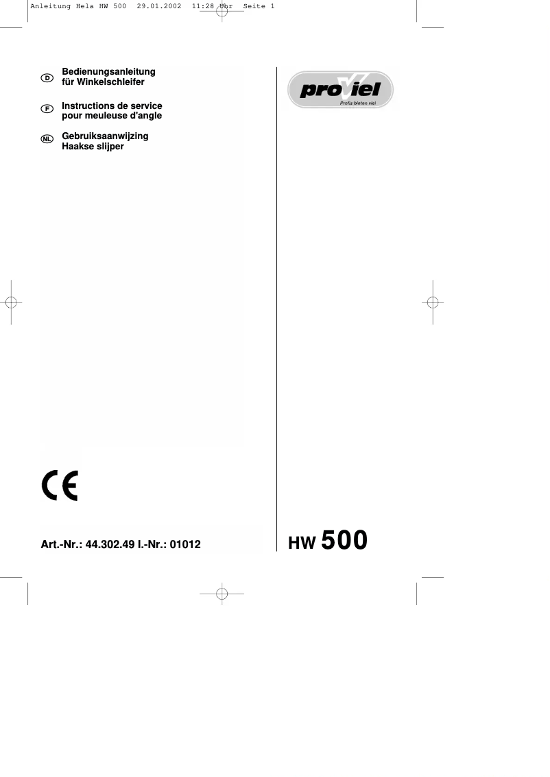 Page n°1 - Manuel utilisateur Proviel HW 500
