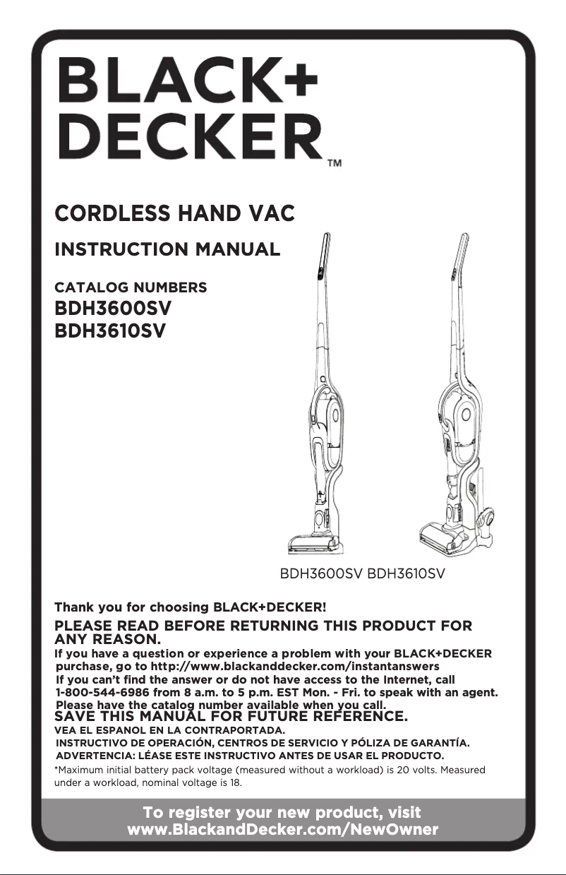 Page 1 de la notice Manuel utilisateur Black & Decker BDH3600SV