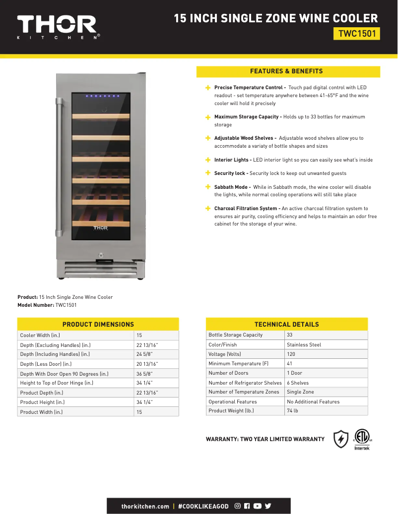 Página 1 del manual Ficha técnica Thor TWC1501