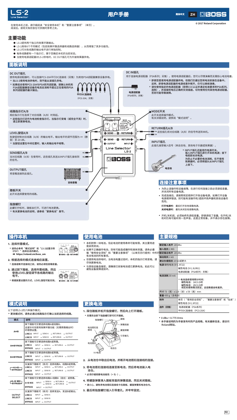 Page 1 de la notice Manuel utilisateur Boss Line Selector LS-2