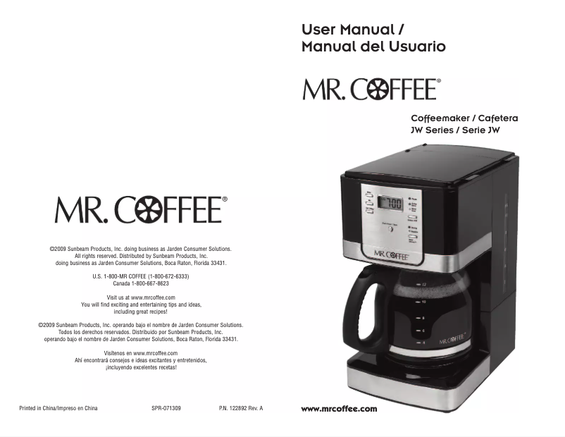 Page n°1 - Manuel utilisateur Mr. Coffee JWTX95