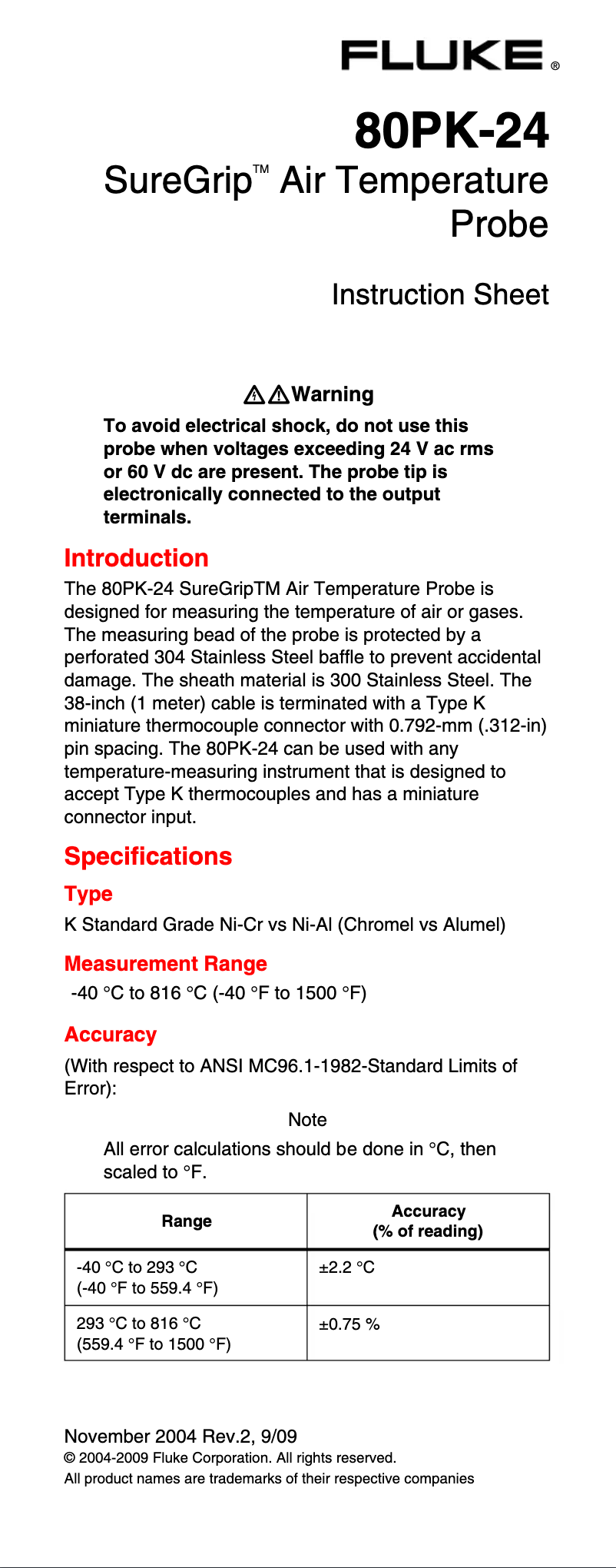 Page n°1 - Manuel utilisateur Fluke SureGrip 80PK-24