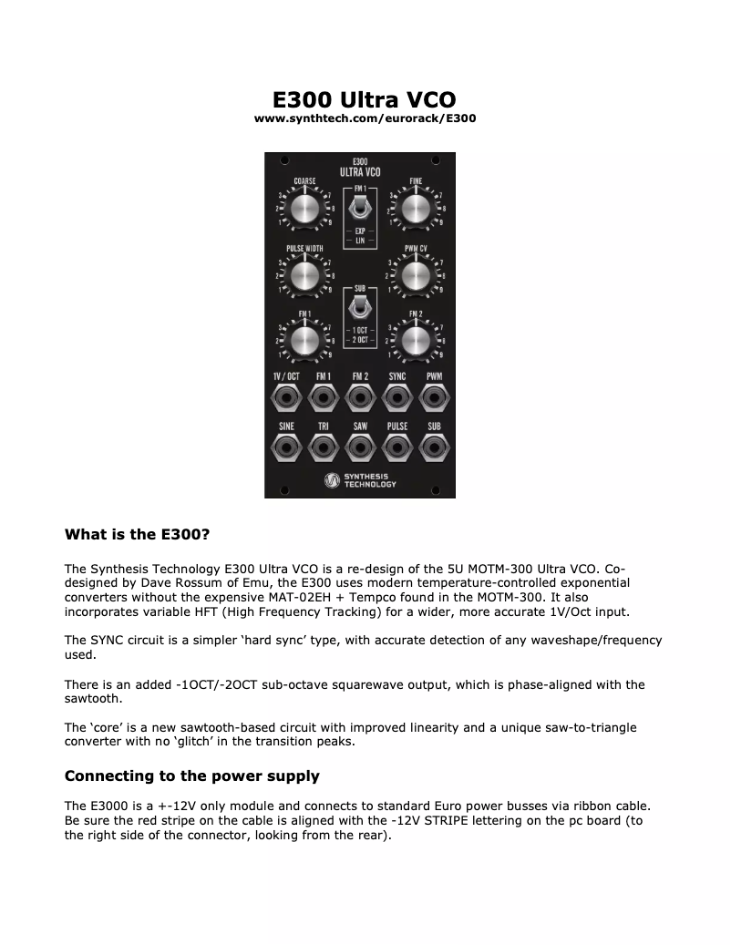 Page 1 de la notice Manuel utilisateur Synthesis Technology E300 Ultra VCO