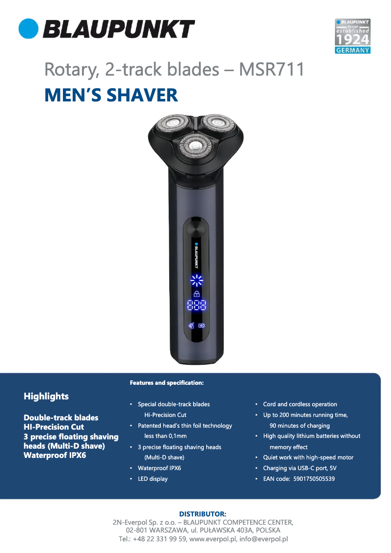 Page n°1 - Fiche technique Blaupunkt MSR711