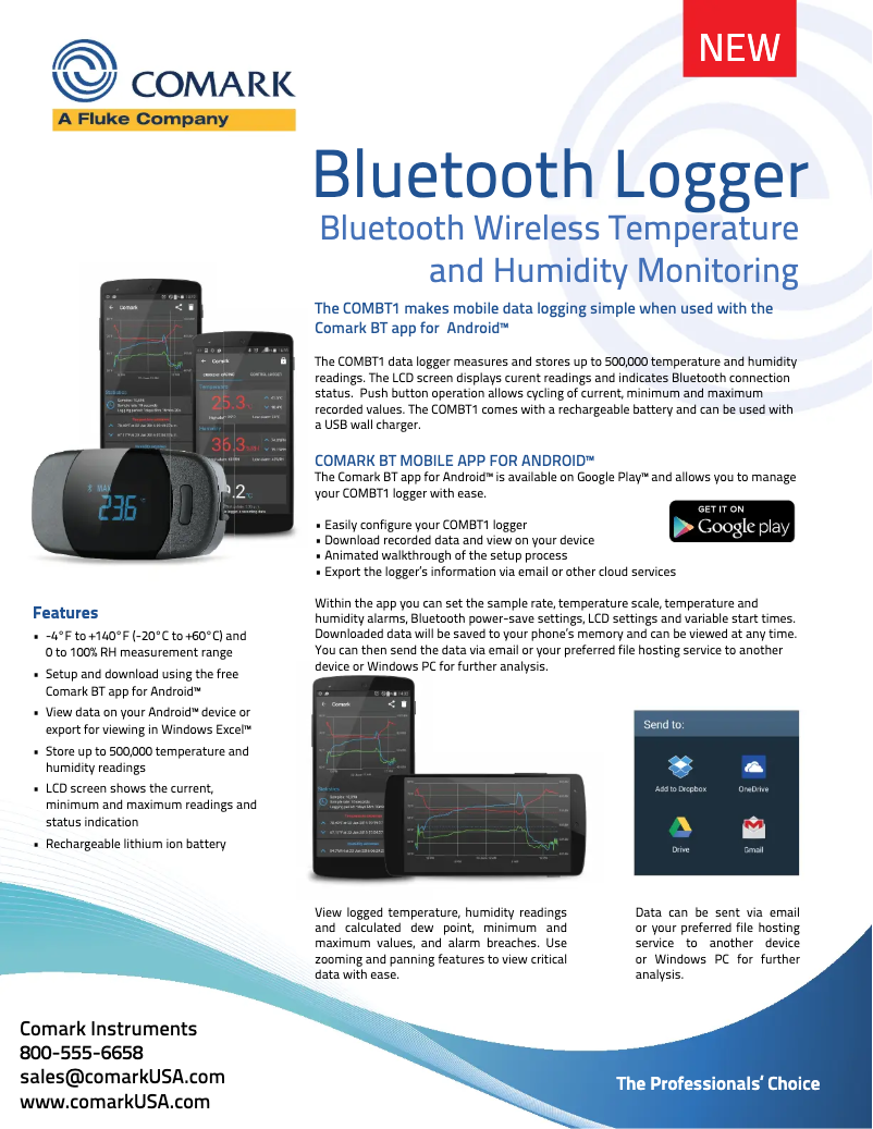 Page 1 de la notice Fiche technique Comark COMBT1