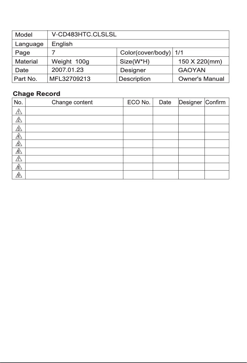 Page 1 de la notice Manuel utilisateur LG V-CD483HTC