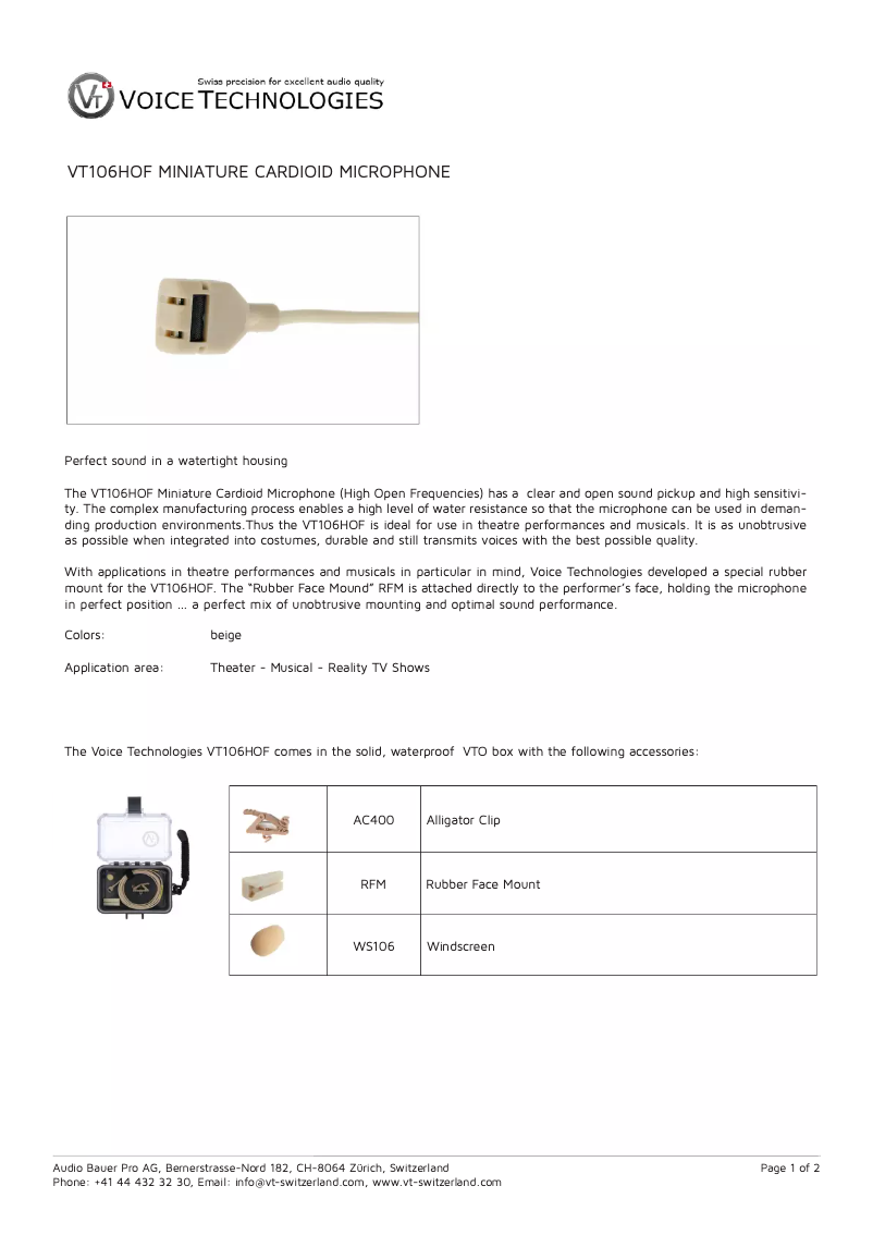 Page n°1 - Manuel utilisateur Voice Technologies VT106HOF