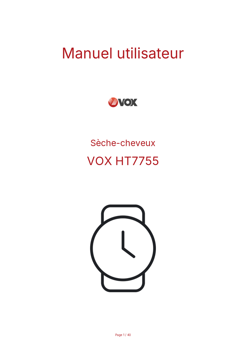 Page n°1 - Manuel utilisateur VOX HT7755