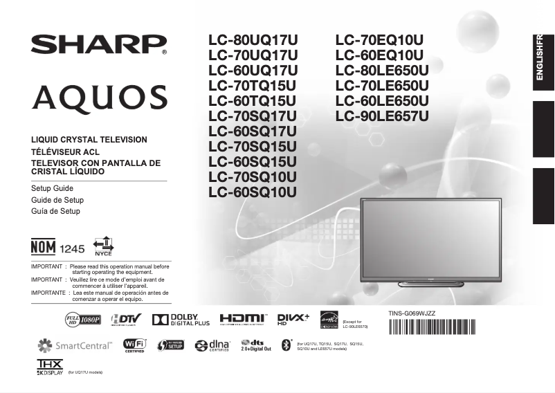 Page n°1 - Manuel utilisateur Sharp LC-60SQ15U