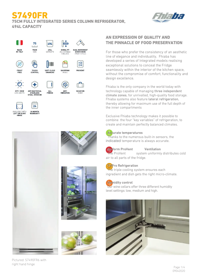 Page 1 de la notice Fiche technique Fhiaba S7490FR6