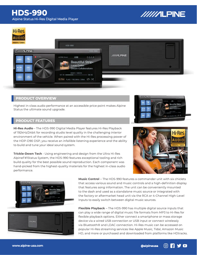 Page 1 de la notice Fiche technique Alpine HDS-990