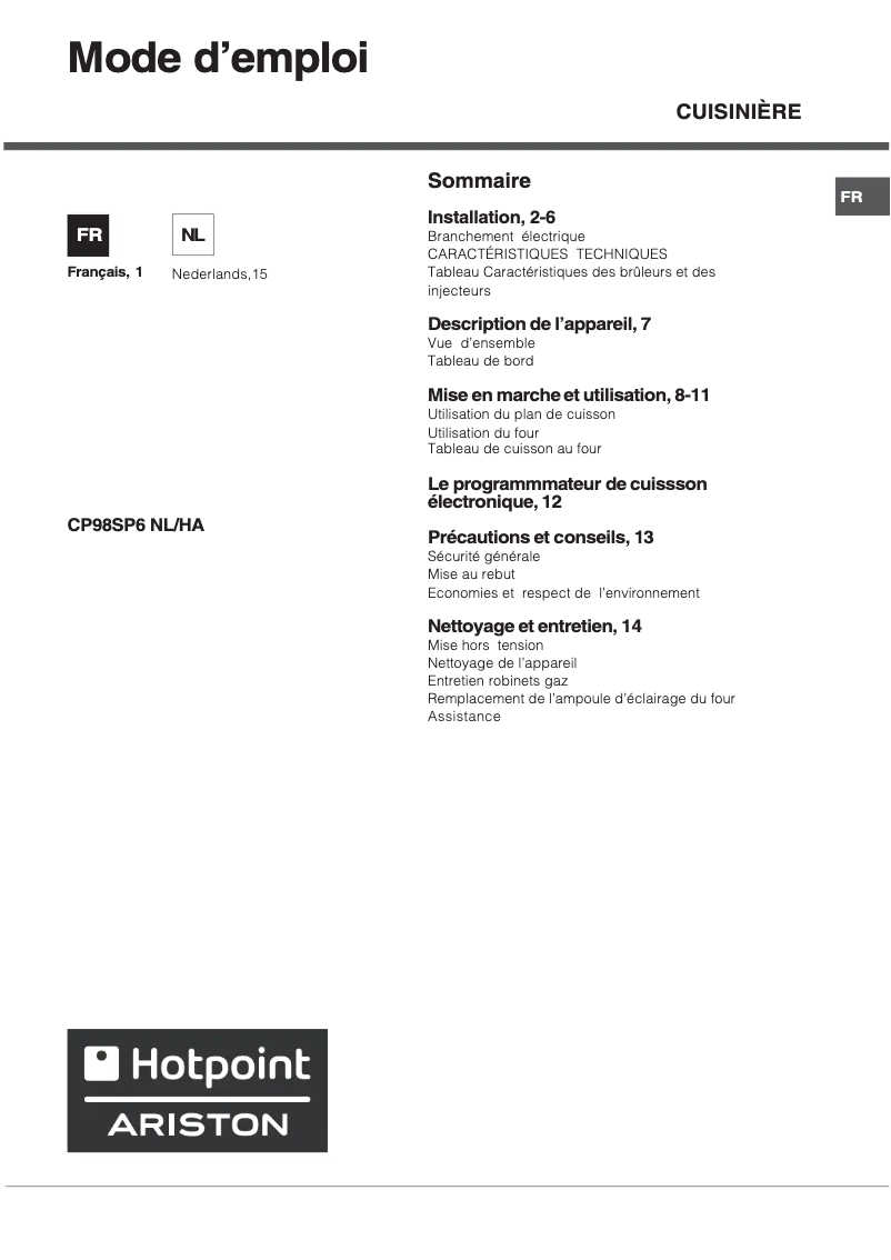 Image de la première page du manuel de l'appareil CP98SP6 NL/HA