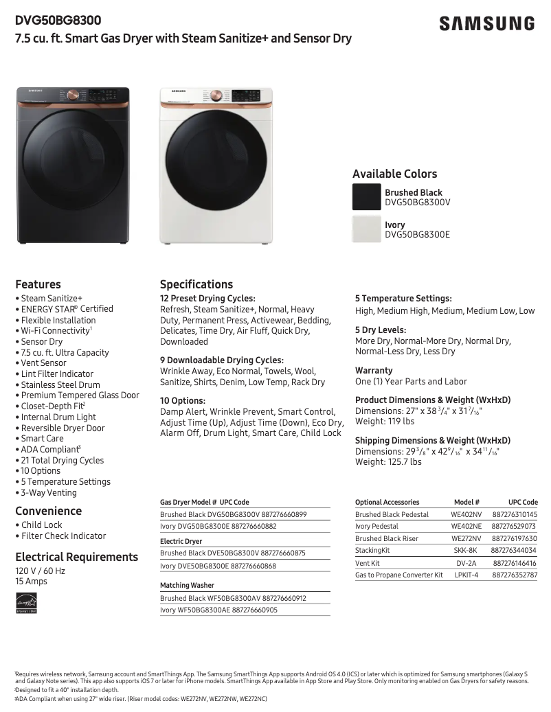 Page 1 de la notice Fiche technique Samsung DVG50BG8300E