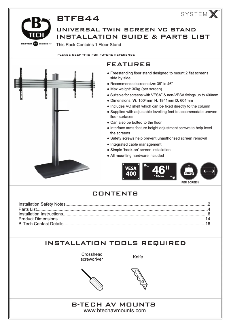 Imagen de la primera página del manual del dispositivo BTF844