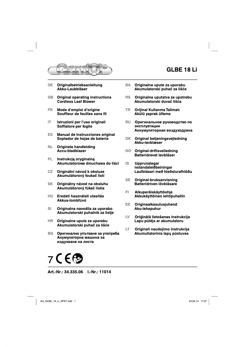 Image de la première page du manuel de l'appareil GLBE 18 Li