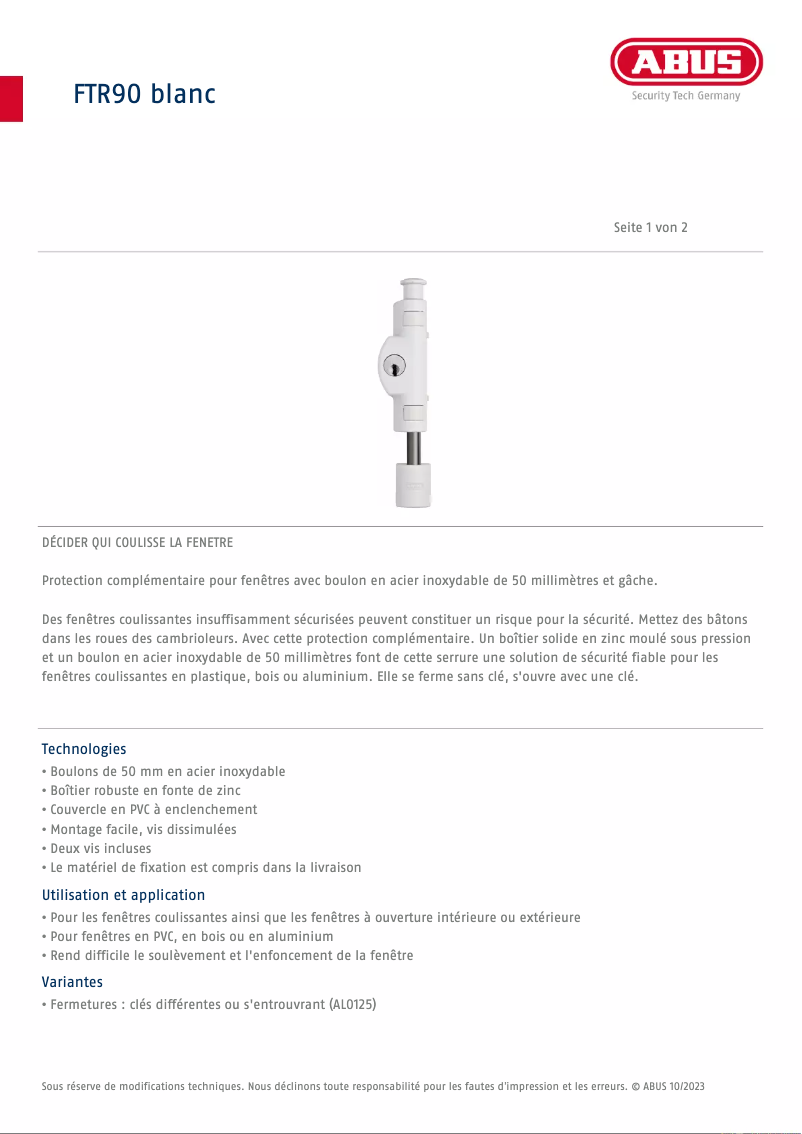 Image de la première page du manuel de l'appareil FTR90