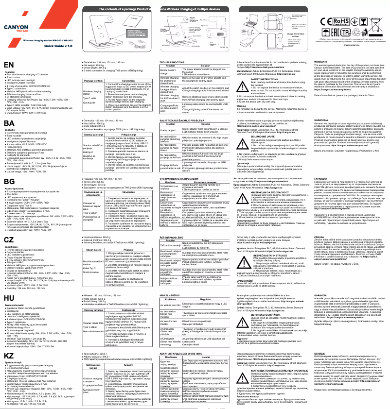 Page n°1 - Manuel utilisateur Canyon WS-303
