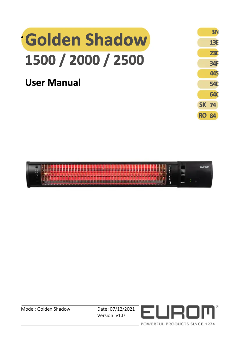 Page 1 de la notice Manuel utilisateur Eurom Golden 2500 Shadow