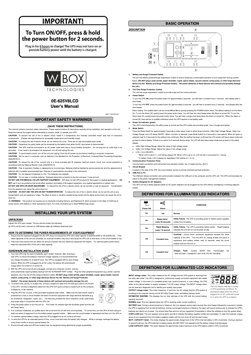 Image de la première page du manuel de l'appareil 0E-625V8LCD