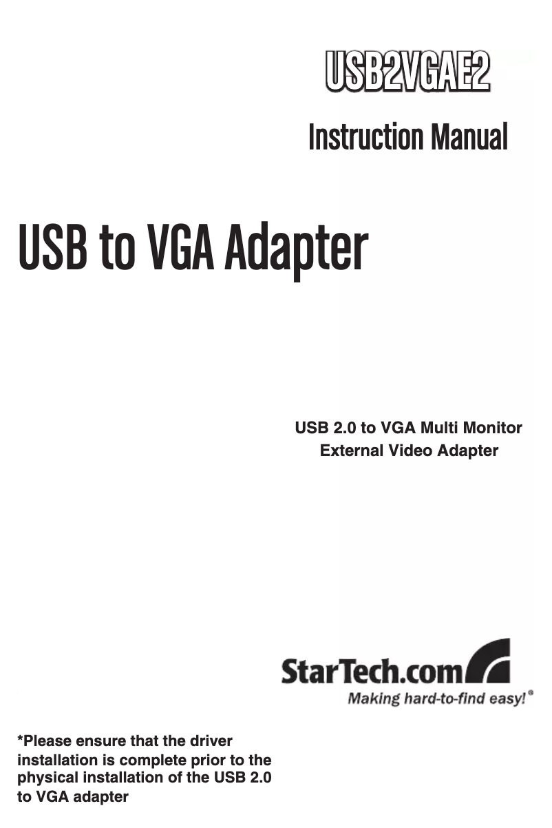 Page n°1 - Manuel utilisateur StarTech.com USB2VGAE2
