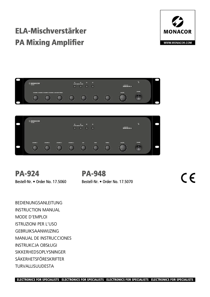 Page 1 de la notice Manuel utilisateur Monacor PA-948