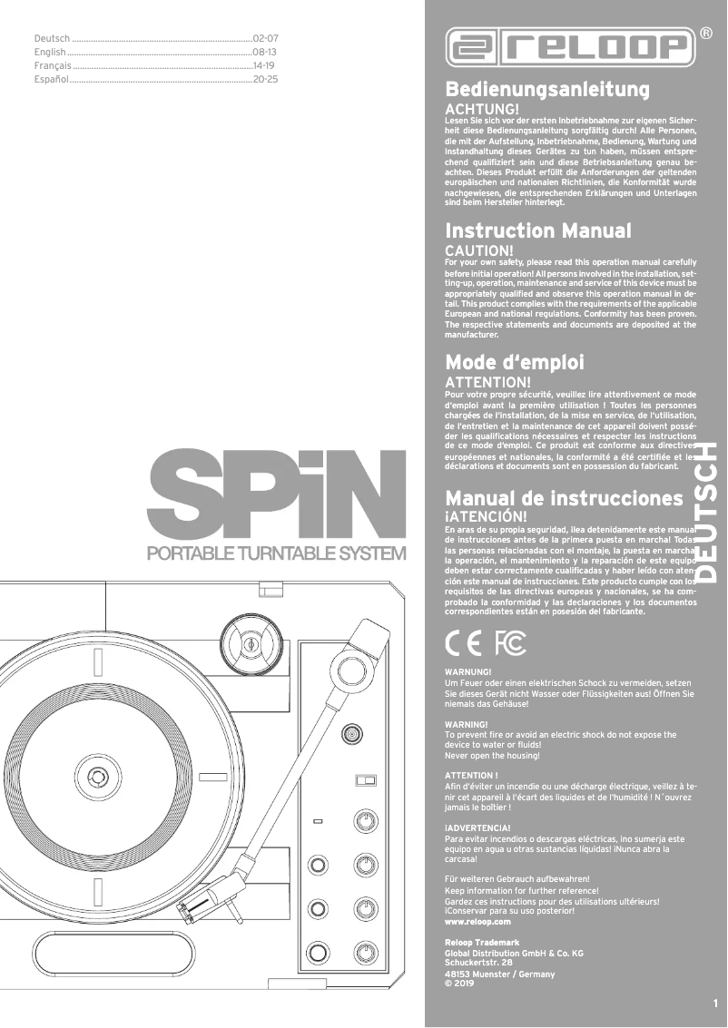 Page n°1 - Manuel utilisateur Reloop Spin
