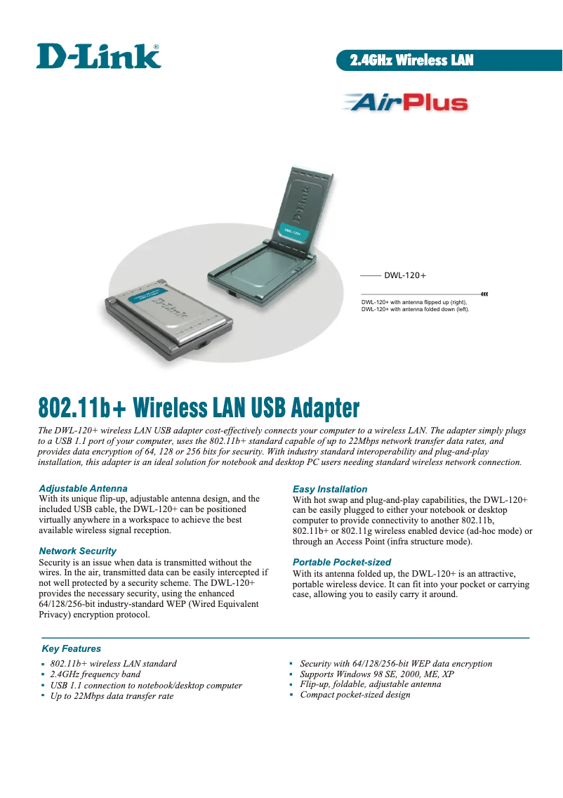 Page 1 de la notice Fiche technique D-Link DWL-120+