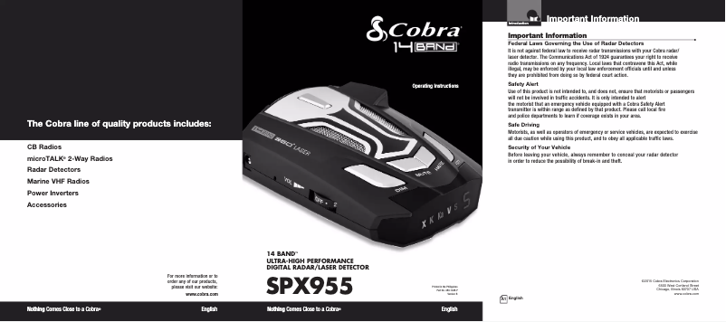 Page 1 de la notice Manuel utilisateur Cobra SPX 955