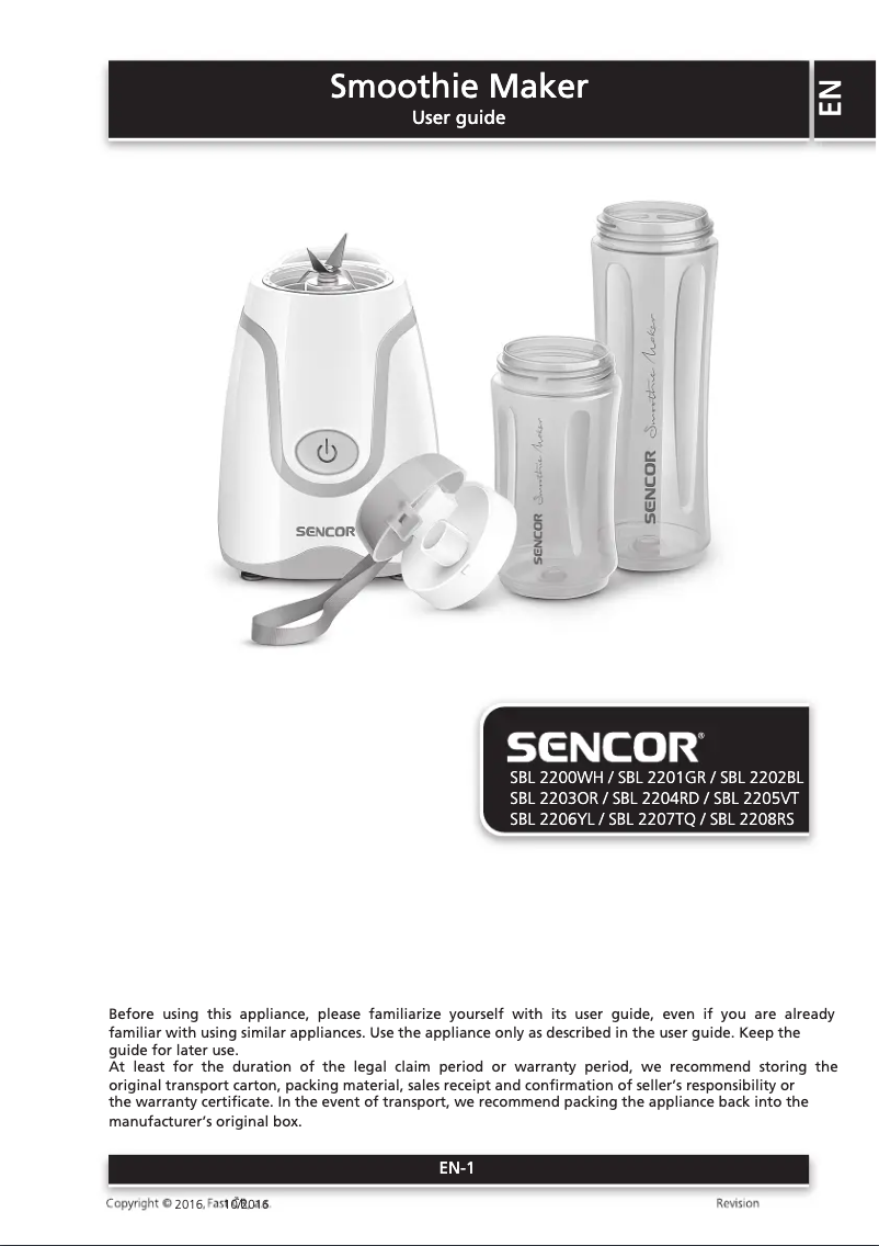 Image de la première page du manuel de l'appareil SBL 2200WH