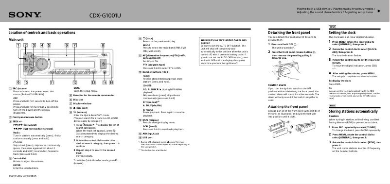 Page n°1 - Manuel utilisateur Sony CDX-G1000U