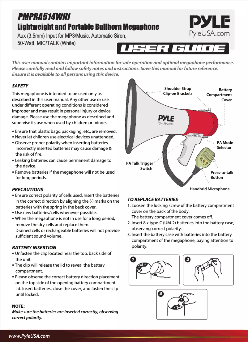 Page n°1 - Manuel utilisateur Pyle PMPRA514WHI