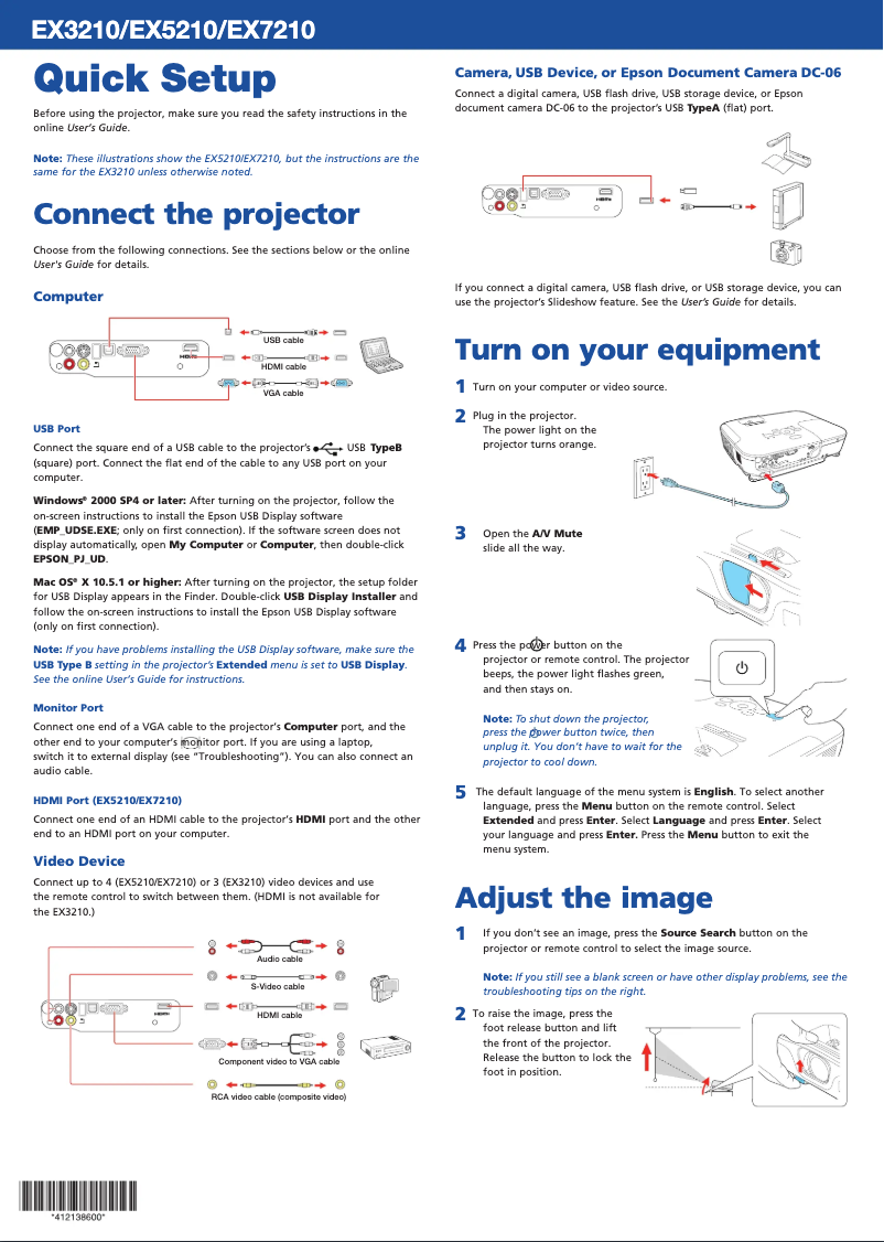 Image de la première page du manuel de l'appareil EX7210