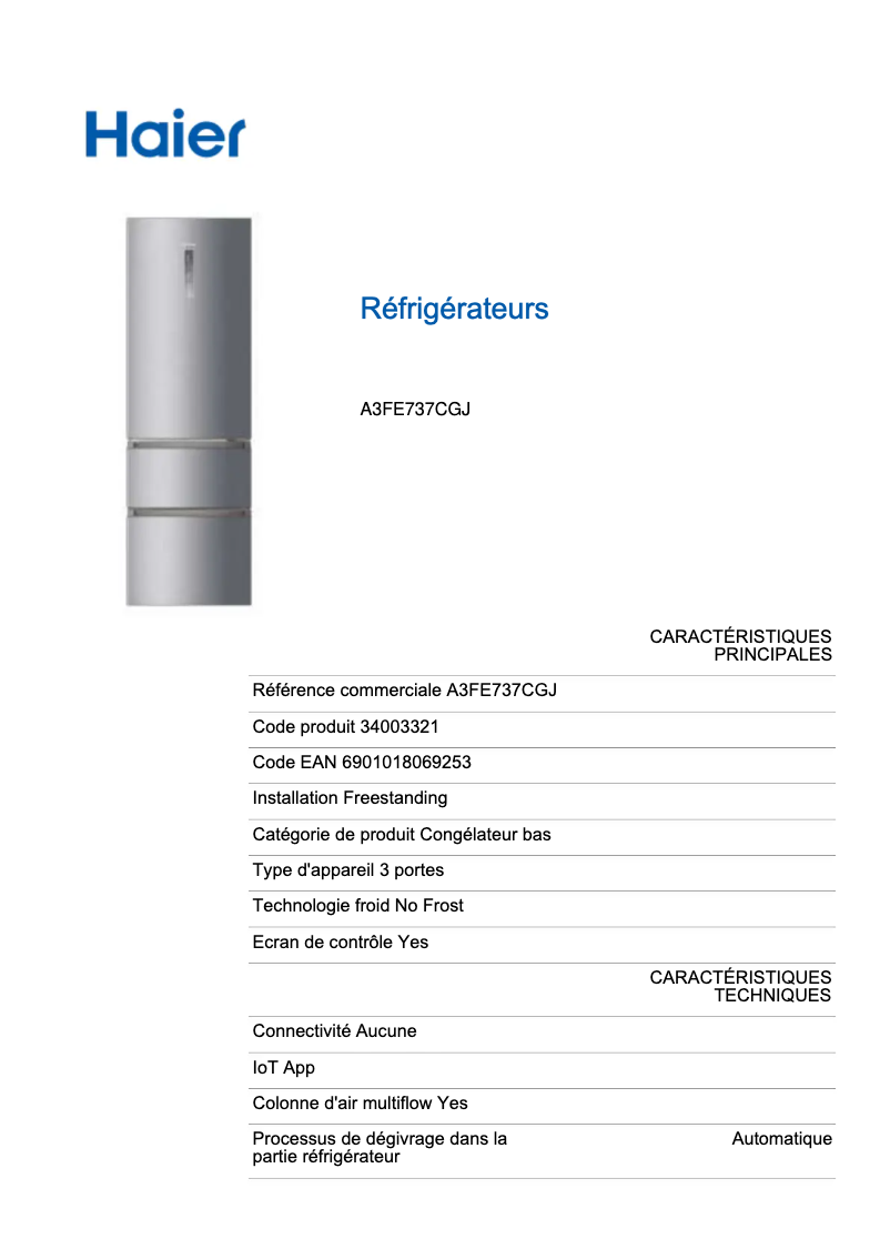 Image de la première page du manuel de l'appareil A3FE737CGJ