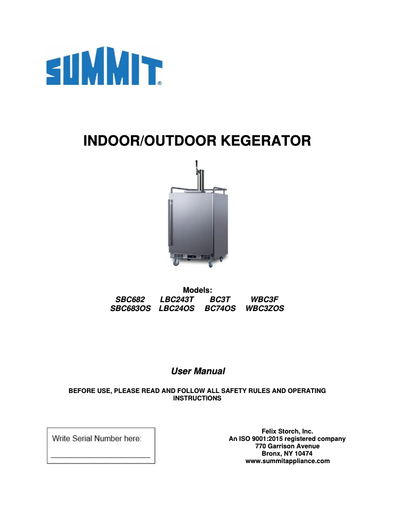 Page n°1 - Manuel utilisateur Summit SBC683OS