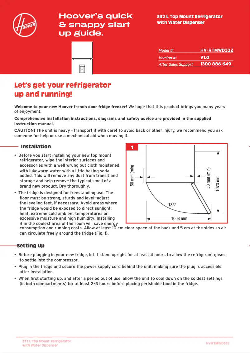 Page n°1 - Guide de démarrage rapide Hoover HV-RTMWD332