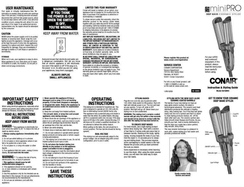 Page 1 de la notice Manuel utilisateur Conair S8N