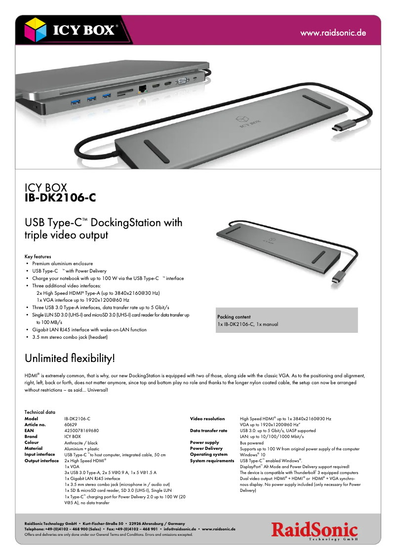 Page 1 de la notice Fiche technique Icy Box IB-DK2106-C