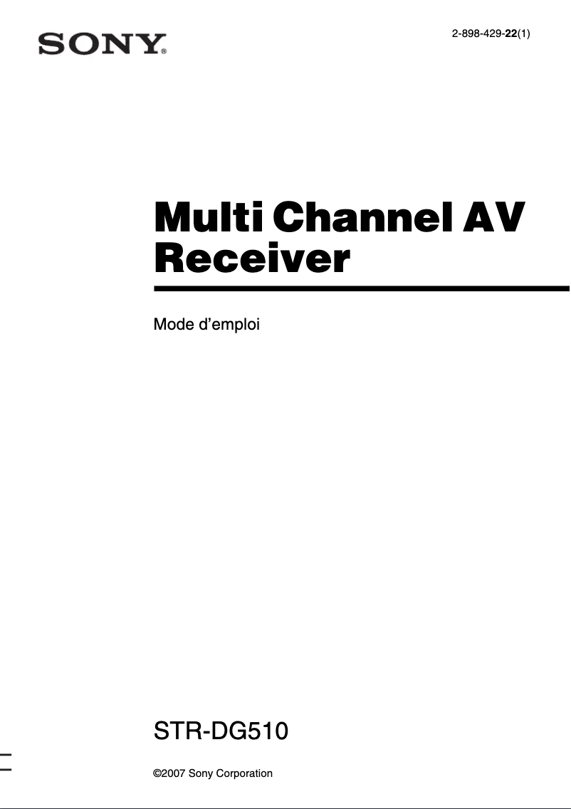 Page 1 de la notice Manuel utilisateur Sony STR-DG510