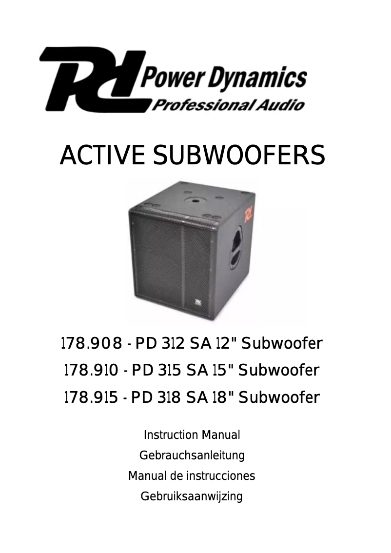 Page 1 de la notice Manuel utilisateur Power Dynamics Active Subwoofer PD 315