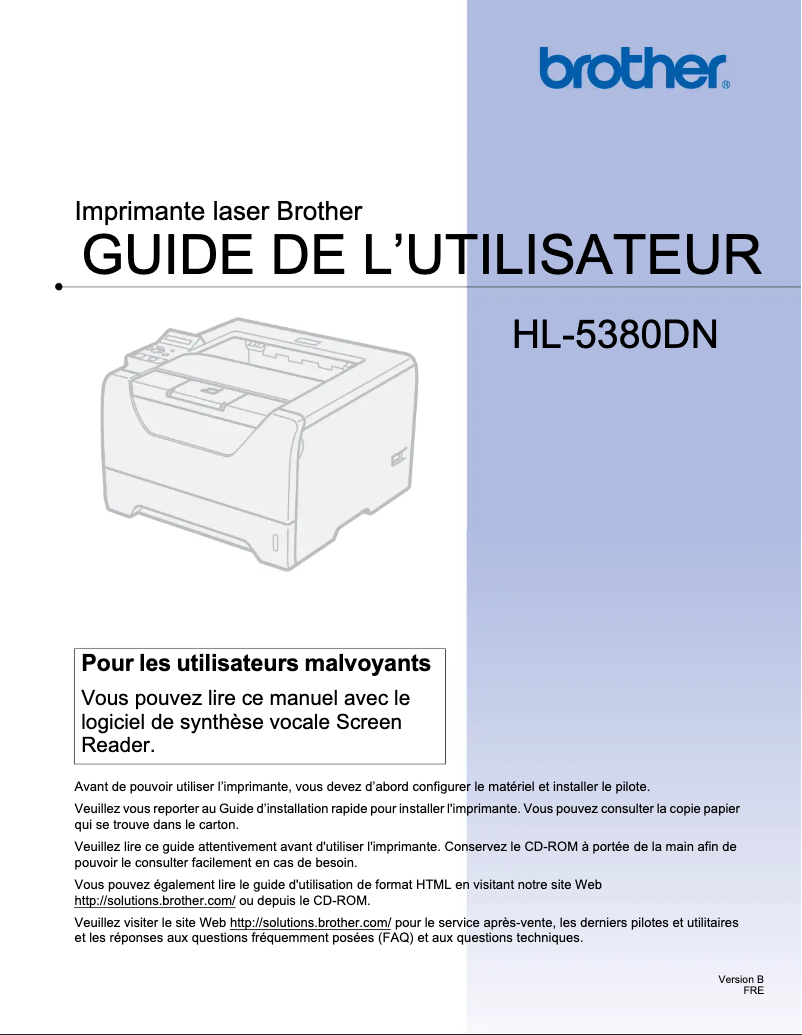 Page 1 de la notice Manuel utilisateur Brother HL-5380DN