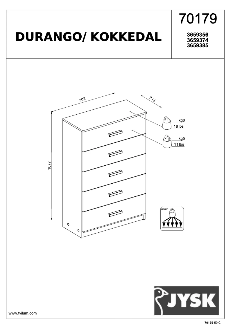 Page 1 de la notice Manuel utilisateur JYSK Kokkedal (71x108x32)