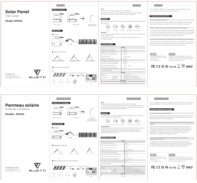 Page 1 de la notice Manuel utilisateur Bluetti SP120L