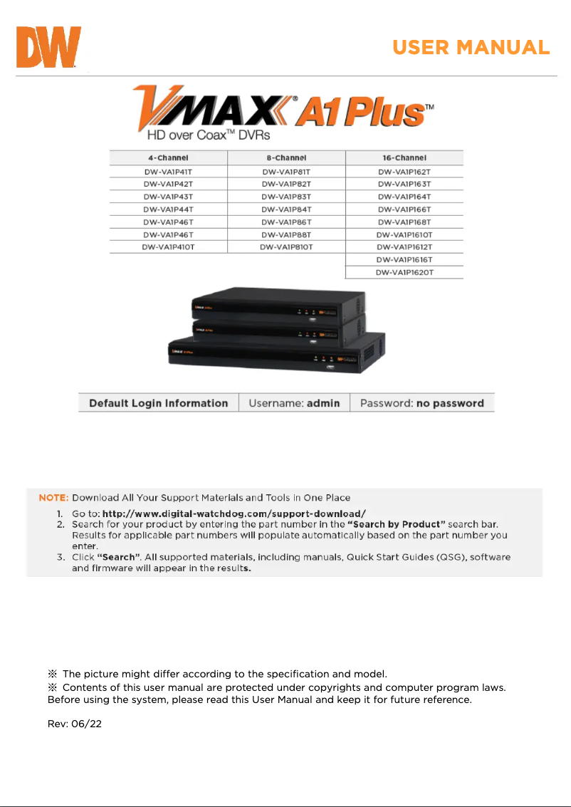 Page 1 de la notice Manuel utilisateur Digital Watchdog VMAX A1 Plus