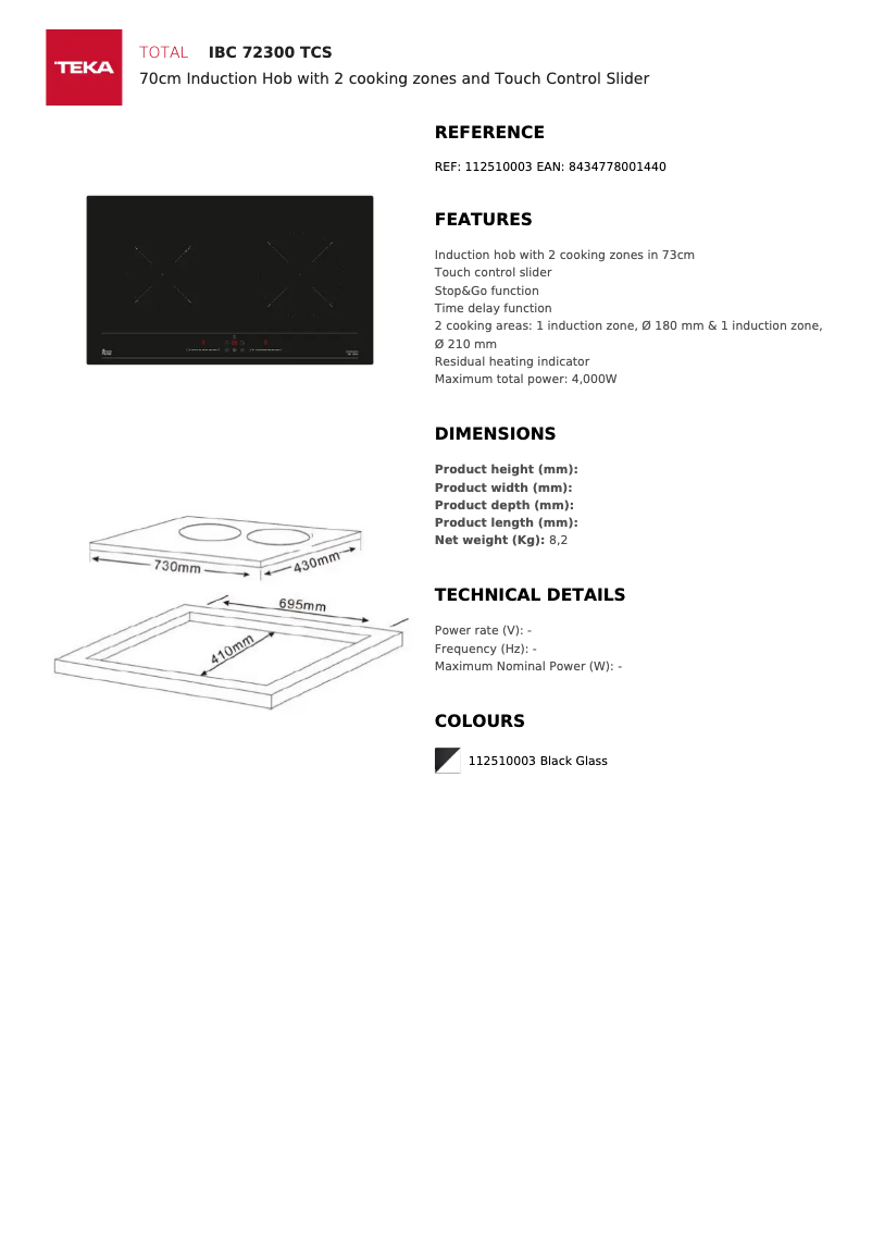 Page n°1 - Fiche technique Teka IBC 72300 TCS
