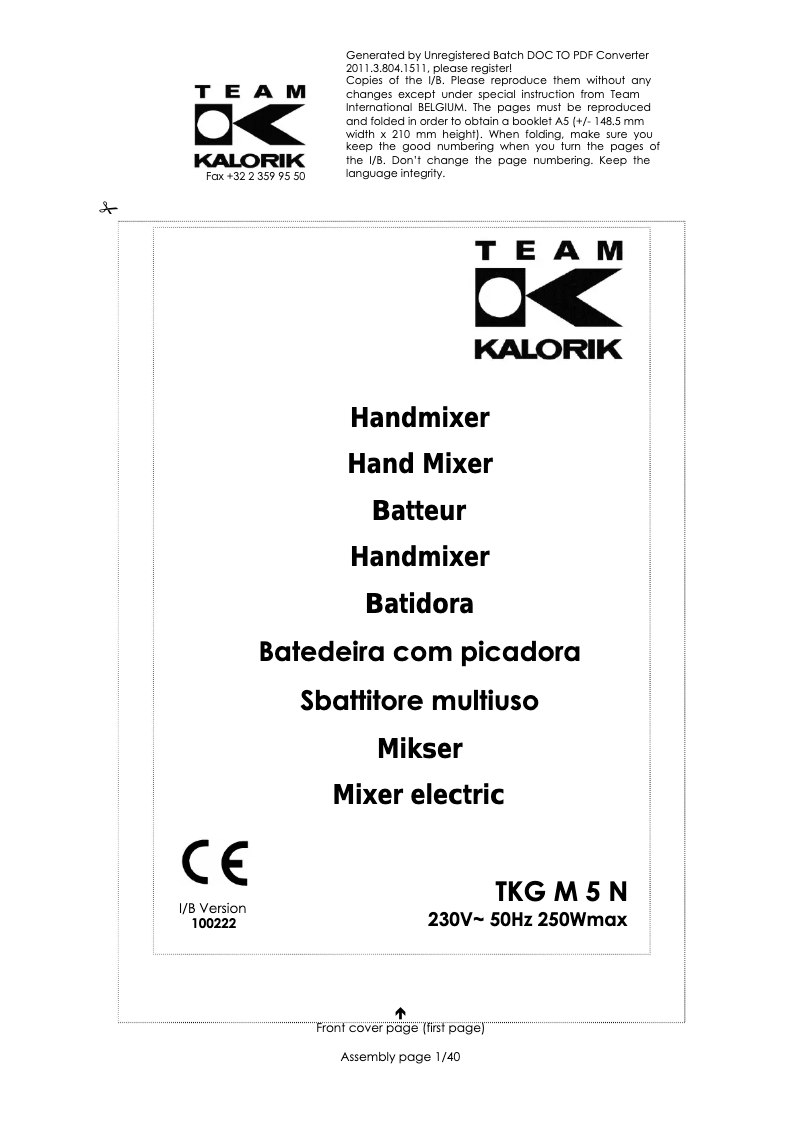 Page 1 de la notice Manuel utilisateur Kalorik TKG M 5 N