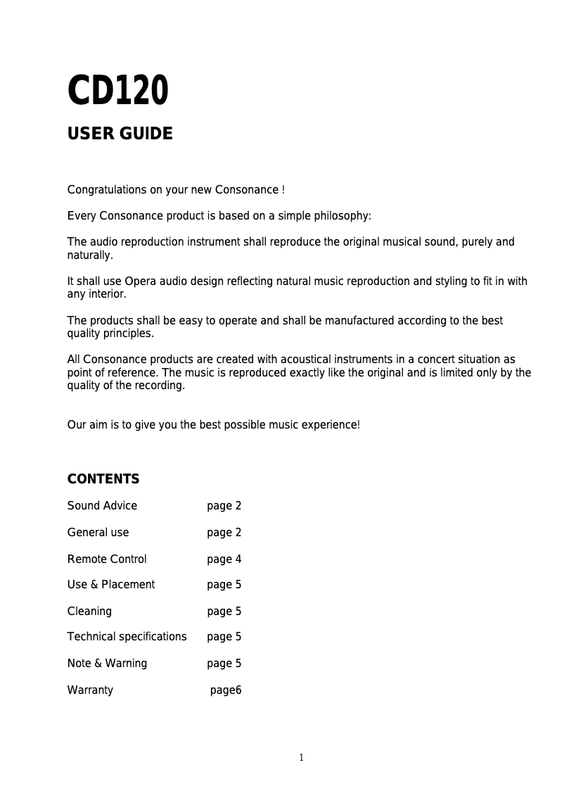Page 1 de la notice Manuel utilisateur Opera-Consonance CD-120 Balanced