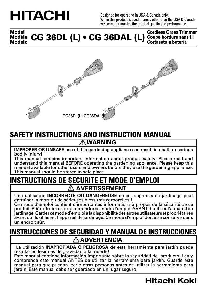 Page 1 de la notice Manuel utilisateur Hitachi CG36DL(L)