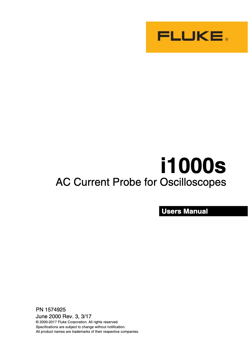 Page n°1 - Manuel utilisateur Fluke i1000s AC