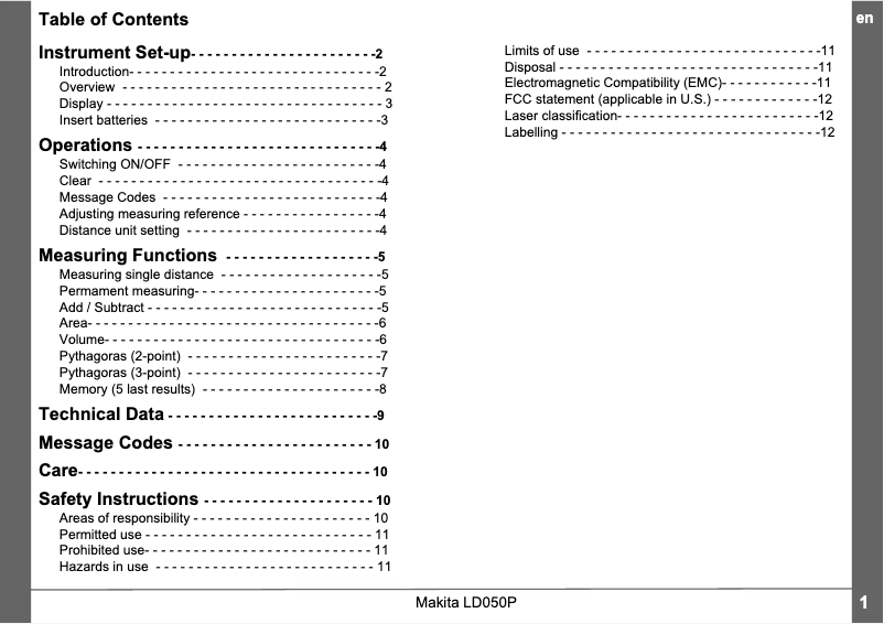 Page 1 de la notice Manuel utilisateur Makita LD050P